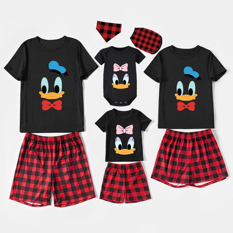 Family Matching Pajamas Exclusive Design Cartoon Duck 2023 Black Pajamas Set