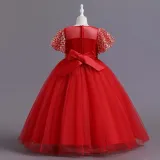 Toddler Girls Flying Sleeve Sequin Bowknot Belt Formal Maxi Puffy Dress