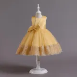 Toddler Girls Sleeveless Bowknot Formal Lace Maxi Dress