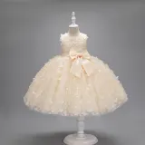 Toddler Girls Sleeveless Butterfly Embroidery Boeknot Belt Formal Maxi Puffy Dress