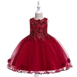 Toddler Girls Sleeveless Flower Embroidery Formal Puffy Midi Dress
