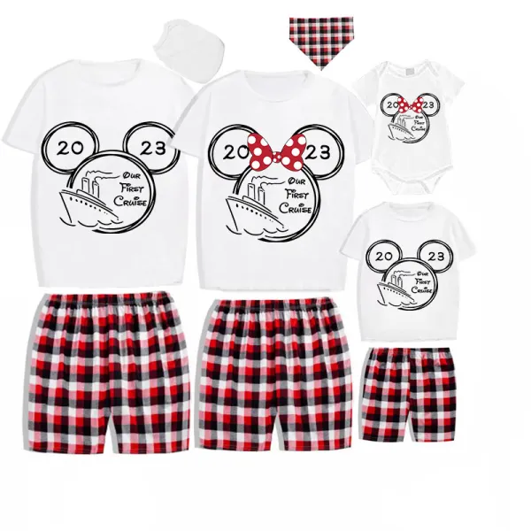 Family Matching Pajamas Cartoon Mice 2023 Our First Cruise White Pajamas Set