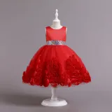 Toddler Girls Sleeveless Glittering Belt Cake Dress Formal Midi Dress