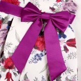 Toddler Girls Flying Sleeve Retro Flower Bowknot Belt Formal Maxi Dress