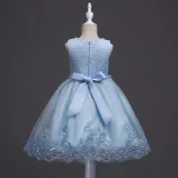 Toddler Girls Sleeveless Pearls Collar Formal Midi Embroidery Puffy Dress