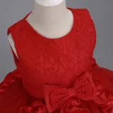 Toddler Girls Sleeveless Flower Rolls Embroidery Bowknot Belt Formal Maxi Puffy Dress