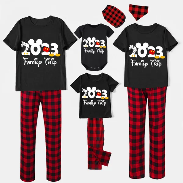 Family Matching Pajamas Exclusive Design Cartoon Mice 2023 Family Trip Black Pajamas Set
