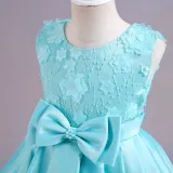 Toddler Girls Sleeveless Flower Embroidery Bowknot Belt Formal Maxi Puffy Dress