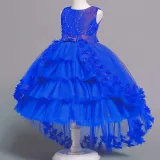 Toddler Girls Sleeveless Pearls Embroidery Butterfly Bowknot Belt Formal Maxi Fishtail Dress