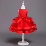 Toddler Girls Sleeveless Flower Embroidery Bowknot Belt Formal Midi Dress