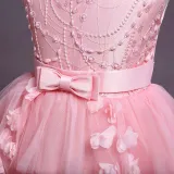 Toddler Girls Sleeveless Pearls Embroidery Butterfly Bowknot Belt Formal Maxi Fishtail Dress