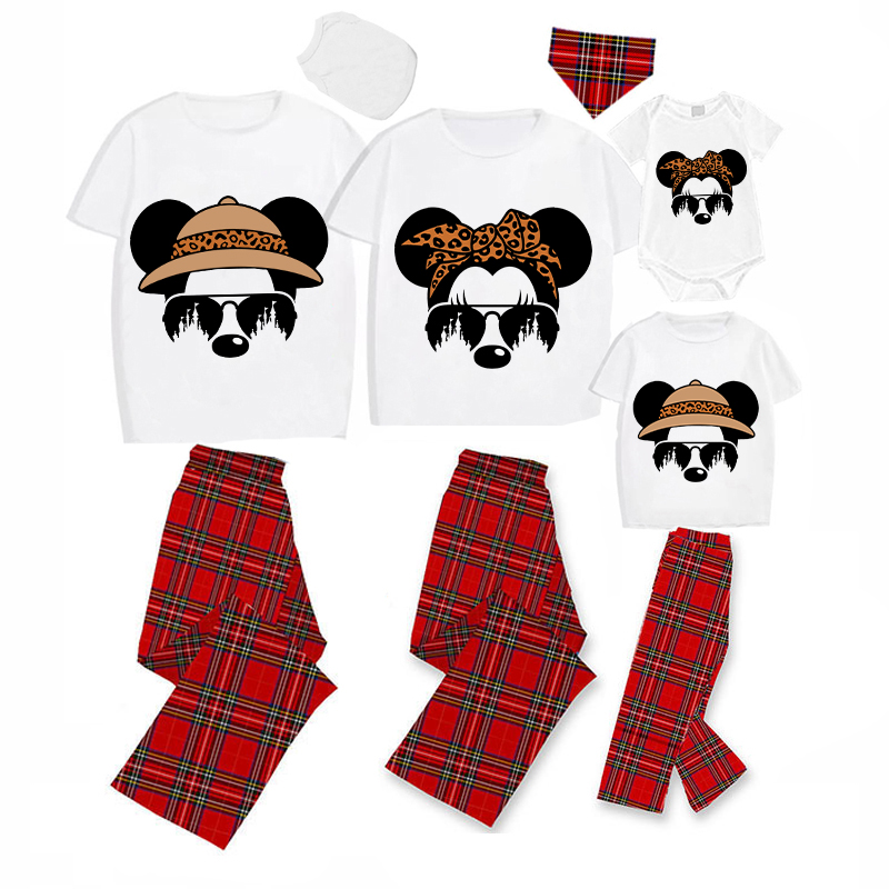 Family Matching Pajamas Exclusive Design Cartoon Mice Leopard Sunglass Gray Pajamas Set