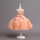 Toddler Girls Sleeveless Glittering Belt Cake Dress Formal Midi Dress
