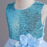 Toddler Girls Sleeveless Glittering Flower Belt Formal Maxi Puffy Dress
