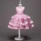 Toddler Girls Sleeveless Flower Embroidery Bowknot Belt Formal Midi Dress