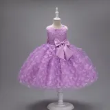 Toddler Girls Sleeveless Butterfly Embroidery Boeknot Belt Formal Maxi Puffy Dress