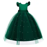 Toddler Girls Flying Sleeve Bowknot Belt Sequin Backless Formal Puffy Maxi Dress