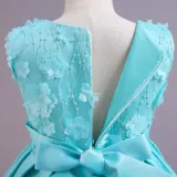 Toddler Girls Sleeveless Flower Embroidery Bowknot Belt Formal Maxi Puffy Dress