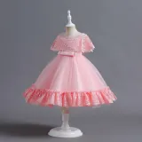 Toddler Girls Lace Shawl Boeknot Belt Formal Maxi Dress