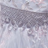 Toddler Girls Short Mesh Sleeve Embroidery Flower Bowknot Belt Formal Midi Dress