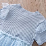 Toddler Girls Short Sleeve Knitting Mesh Sequin Snowflakes Tutu Princess Dress