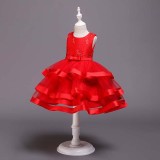 Toddler Girls Sleeveless Flower Embroidery Bowknot Belt Formal Midi Dress