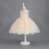 Toddler Girls Sleeveless Flower Rolls Embroidery Bowknot Belt Formal Maxi Puffy Dress