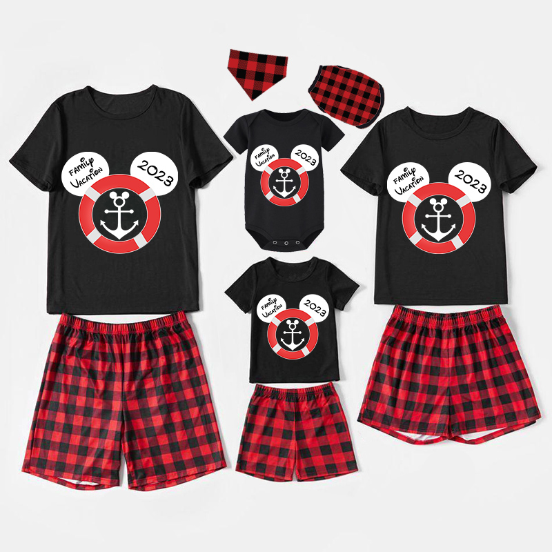 Family Matching Pajamas Exclusive Design Cartoon Mice Cruise Family Vacation 2023 Black Pajamas Set