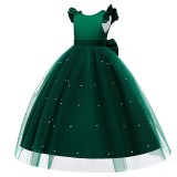 Toddler Girls Flying Sleeve Bowknot Belt Sequin Backless Formal Puffy Maxi Dress