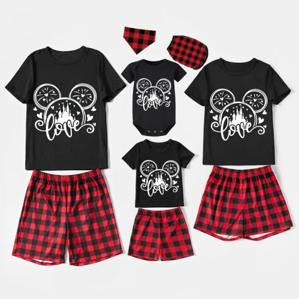 Family Matching Pajamas Exclusive Design Cartoon Mice Love Heart Black Pajamas Set