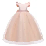 Toddler Girls Flying Sleeve Bowknot Belt Sequin Backless Formal Puffy Maxi Dress
