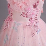 Toddler Girls Sleeveless Sequin Butterfly Embroidery Formal Maxi Puffy Dress
