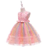 Toddler Girls Sleeveless Heart Embroidery Bowknot Belt Formal Midi Sequin Dress