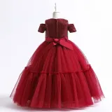 Toddler Girls Off Shulder Sequin Bowknot Belt Formal Maxi Puffy Dress