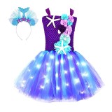 Toddler Girls LED Light Up Two Pieces Knitting Flower Mesh Tutu Dress with Hairband