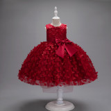 Toddler Girls Sleeveless Butterfly Embroidery Boeknot Belt Formal Maxi Puffy Dress