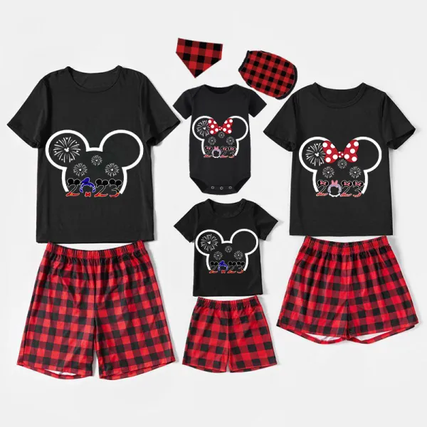 Family Matching Pajamas Exclusive Design Cartoon Mice 2023 Head Black Pajamas Set