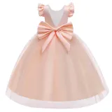 Toddler Girls Flying Sleeve Bowknot Belt Sequin Backless Formal Puffy Maxi Dress
