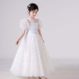 Toddler Girls Puffy Mesh Sleeve Glittering Formal Gowns Dress