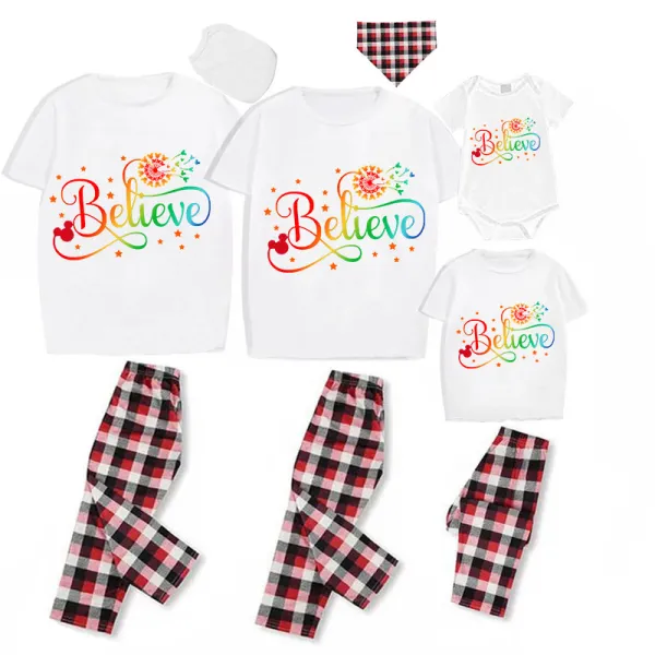 Family Matching Pajamas Exclusive Design Rainbow Believe White Pajamas Set