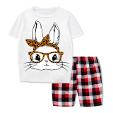 Easter Family Matching Pajamas Exclusive Design Happy Easter Bunny With Glasses White Pajamas Set