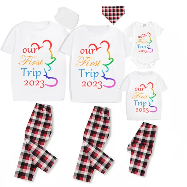 Family Matching Pajamas Exclusive Design Our First Trip 2023 White Pajamas Set