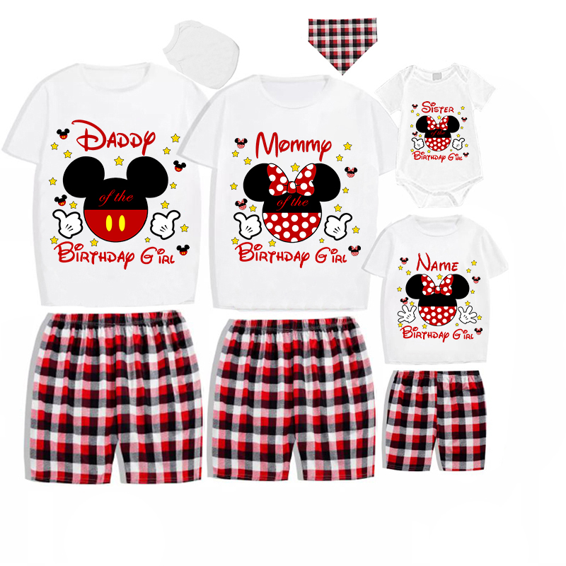 Family Matching Pajamas Girls Name Custom Birthday Celebration Mice White Family Pajamas Set