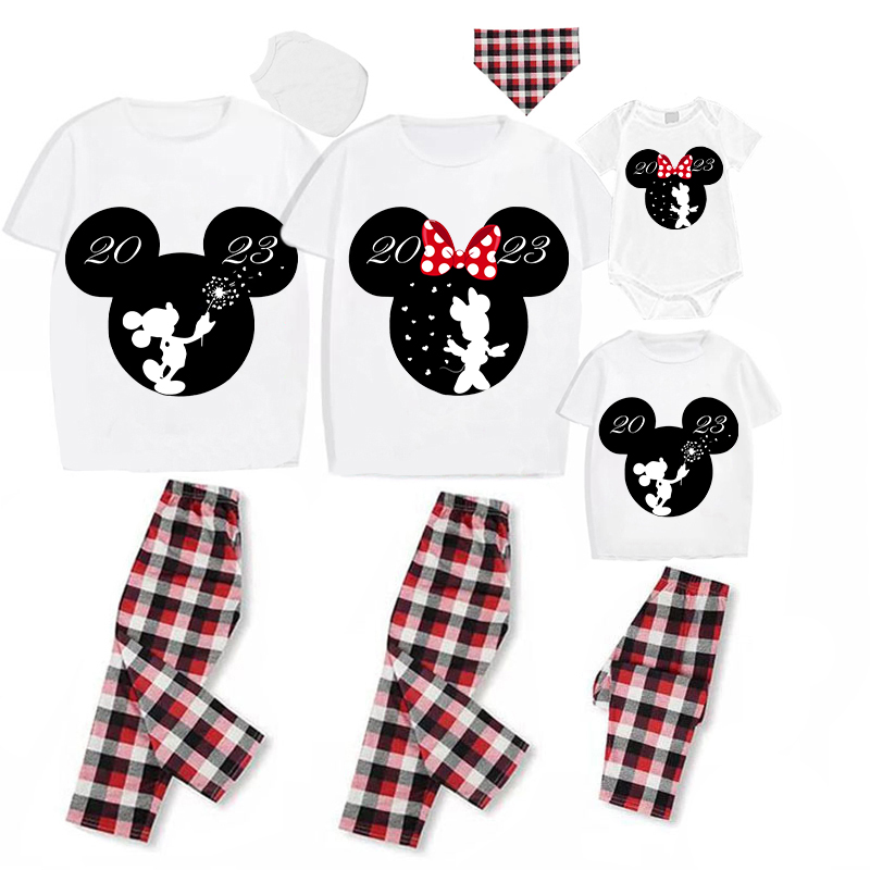 Family Matching Pajamas Exclusive Design Cartoon Mice Cartoon Mice Heart 2023 White Pajamas Set