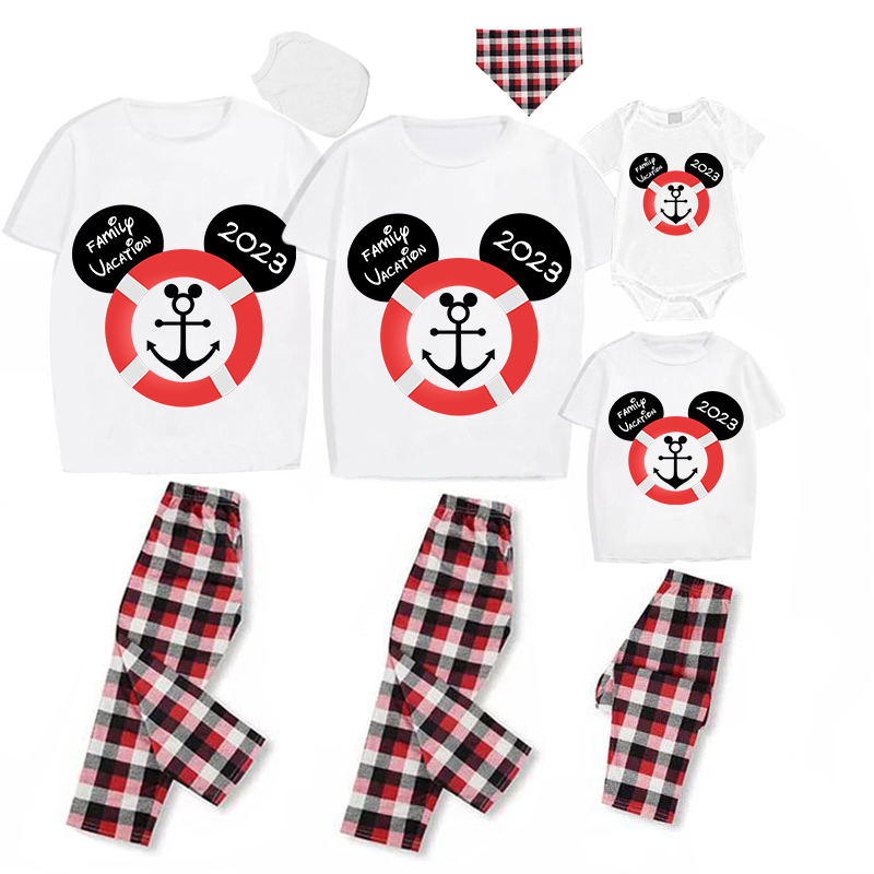 Family Matching Pajamas Exclusive Design Cartoon Mice Cruise Family Vacation 2023 White Pajamas Set