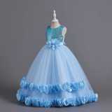 Toddler Girls Sleeveless Glittering Flower Belt Formal Maxi Puffy Dress