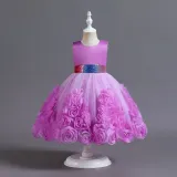 Toddler Girls Sleeveless Glittering Belt Cake Dress Formal Midi Dress