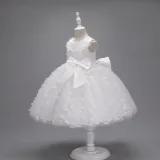 Toddler Girls Sleeveless Butterfly Embroidery Boeknot Belt Formal Maxi Puffy Dress
