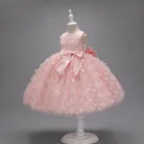 Toddler Girls Sleeveless Butterfly Embroidery Boeknot Belt Formal Maxi Puffy Dress