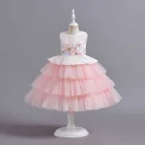 Toddler Girls Sleeveless Daisy Flower Embroidery Formal Maxi Puffy Dress